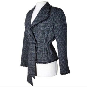 Supply & Demand Wool Blend Tweed Jacket Black Size S Frayed Edges